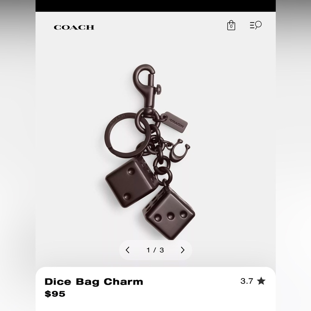 NWT Coach Dark Brown Bronze Dice Bag Charm